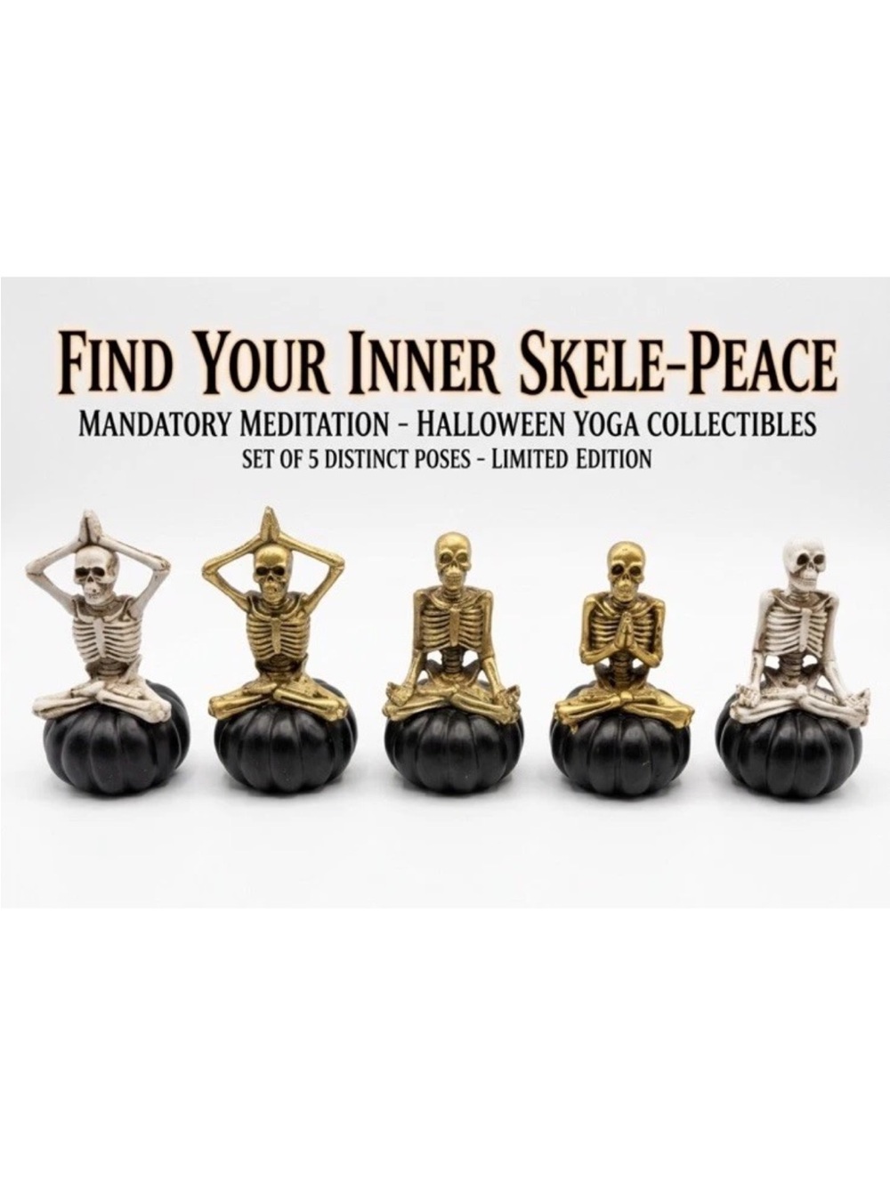 Halloween Skeleton Yoga Figurines - Set of 5 in Gold & Silver